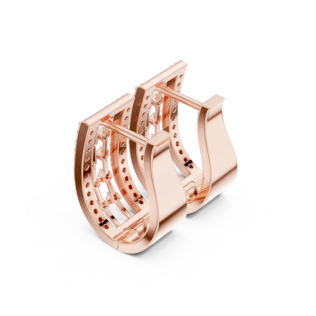 Wide Double Column Pavé Moissanite Huggie Earrings in rose 925 sterling silver, view 2