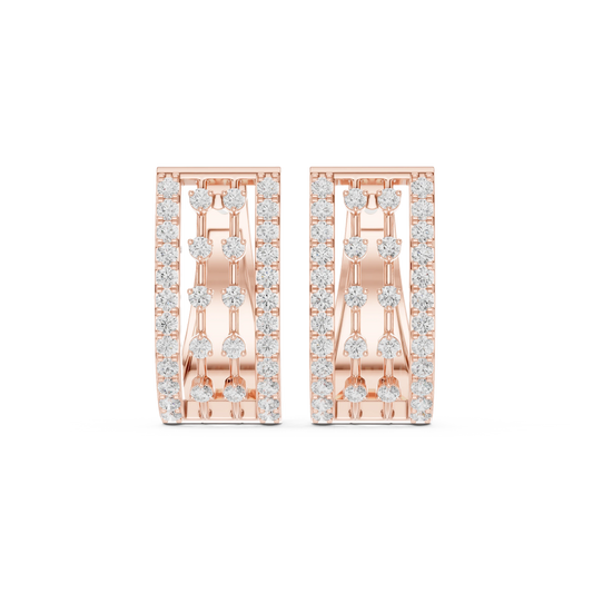 Wide Double Column Pavé Moissanite Huggie Earrings in rose 925 sterling silver, view 4