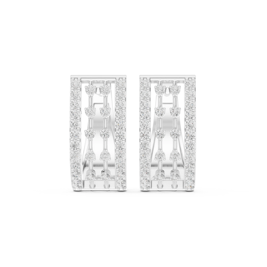 Wide Double Column Pavé Moissanite Huggie Earrings in white 925 sterling silver, view 4