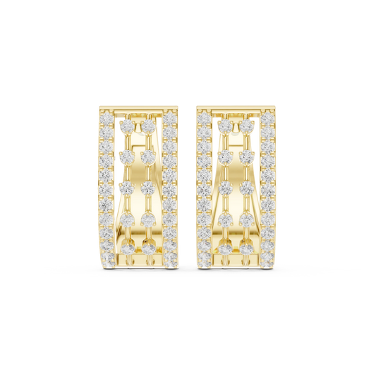 Wide Double Column Pavé Moissanite Huggie Earrings in yellow 925 sterling silver, view 4