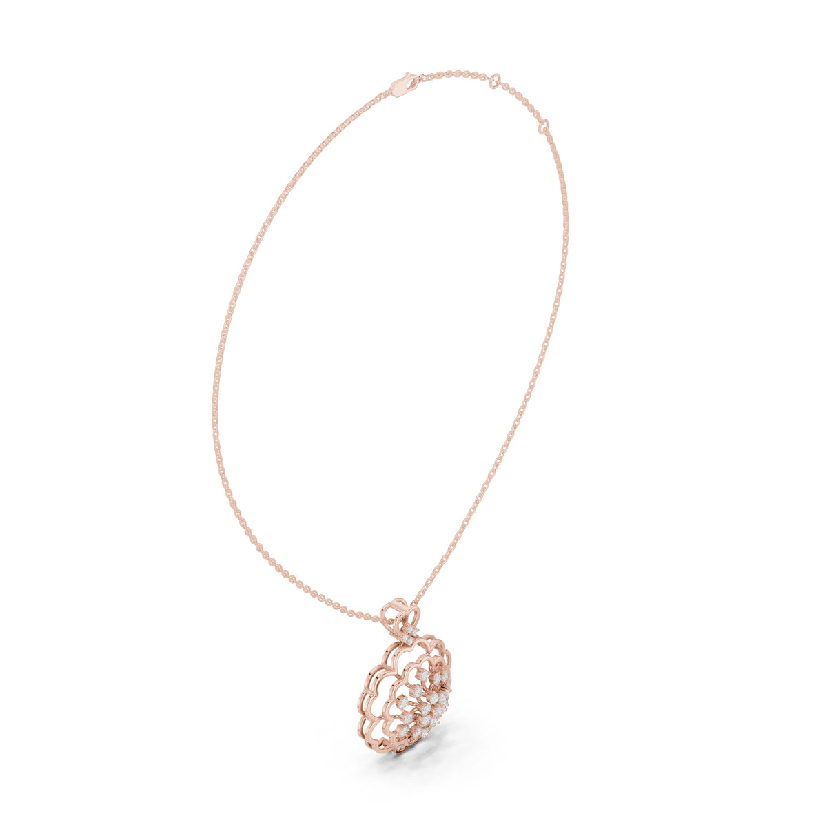 Scalloped Flower Moissanite Pendant with Heart Bail in rose 925 sterling silver, view 1