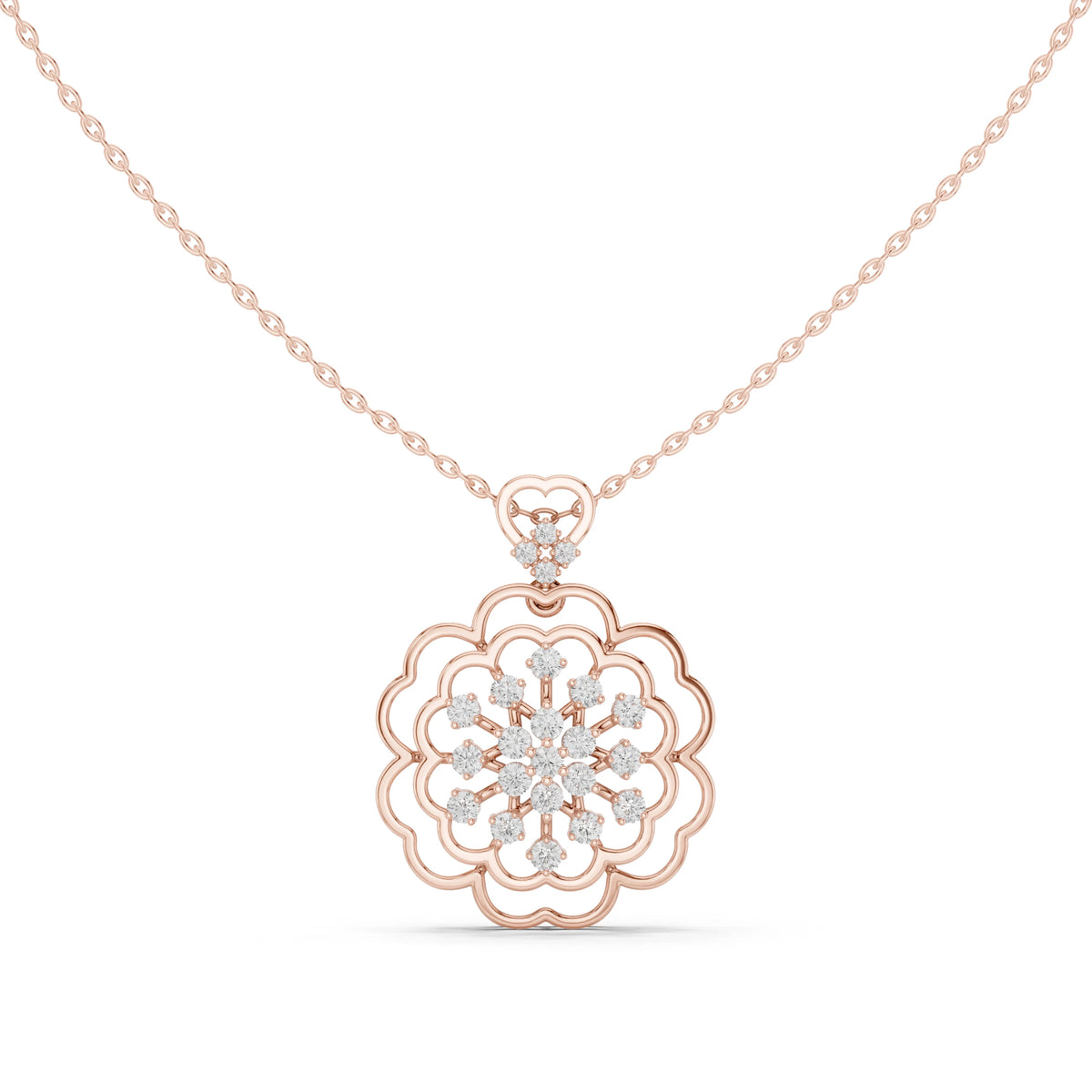Scalloped Flower Moissanite Pendant with Heart Bail in rose 925 sterling silver, view 2