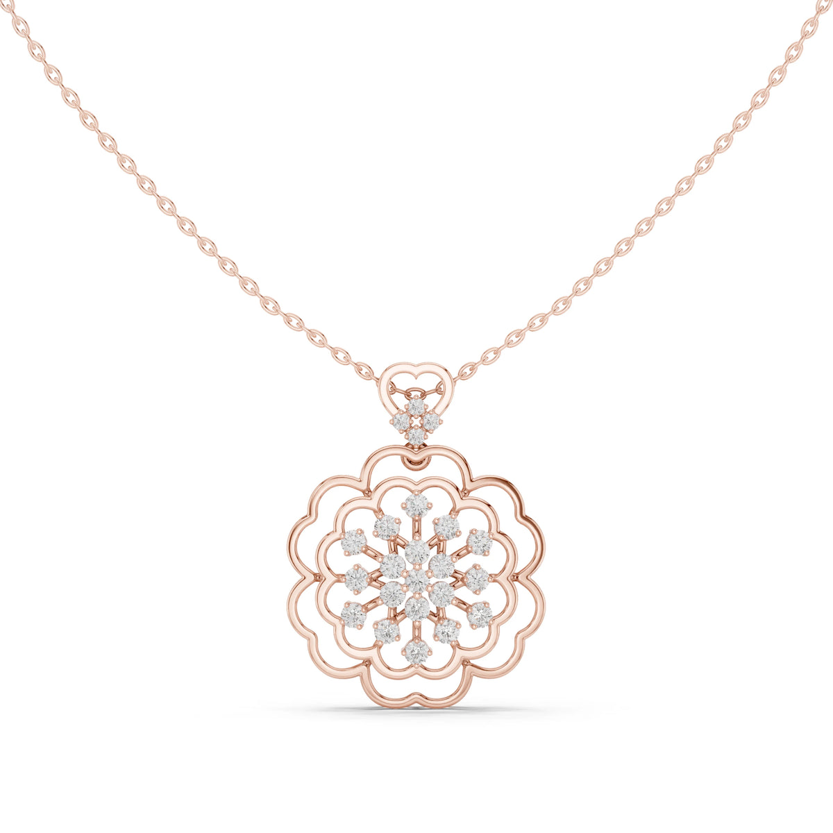Scalloped Flower Moissanite Pendant with Heart Bail in rose 925 sterling silver, view 4