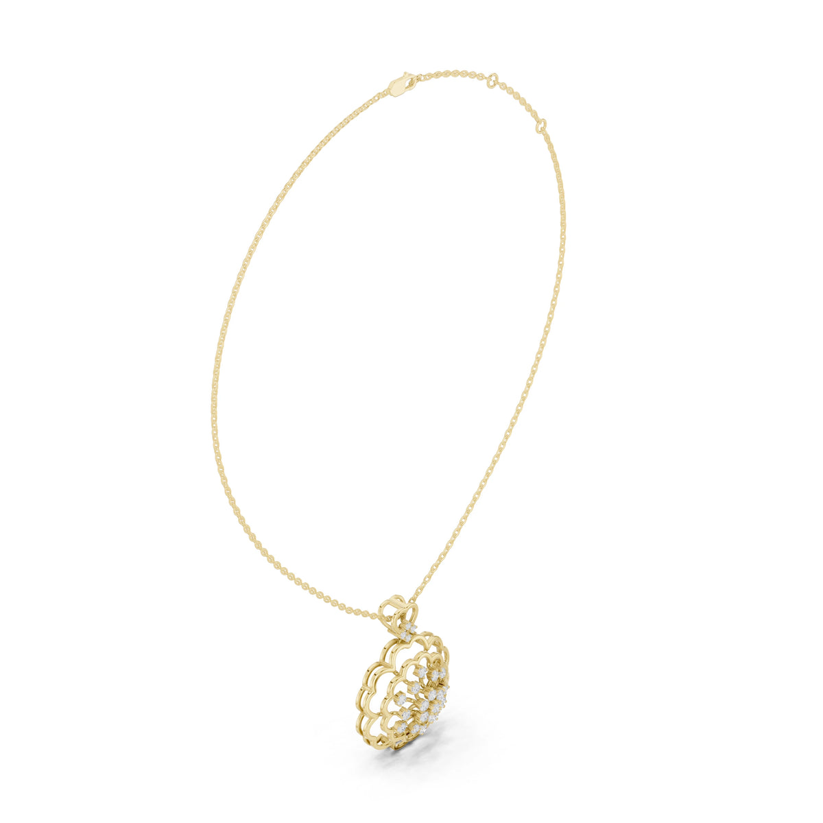 Scalloped Flower Moissanite Pendant with Heart Bail in yellow 925 sterling silver, view 1