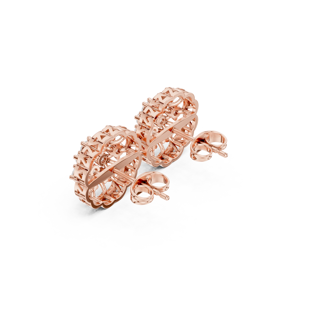 Scalloped Flower Cluster Moissanite Stud Earrings in rose 925 sterling silver, view 2