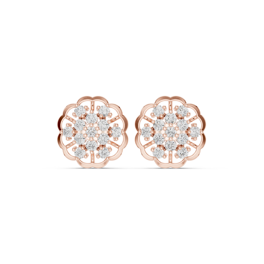 Scalloped Flower Cluster Moissanite Stud Earrings in rose 925 sterling silver, view 4