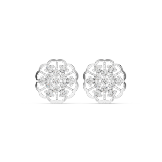 Scalloped Flower Cluster Moissanite Stud Earrings in white 925 sterling silver, view 4