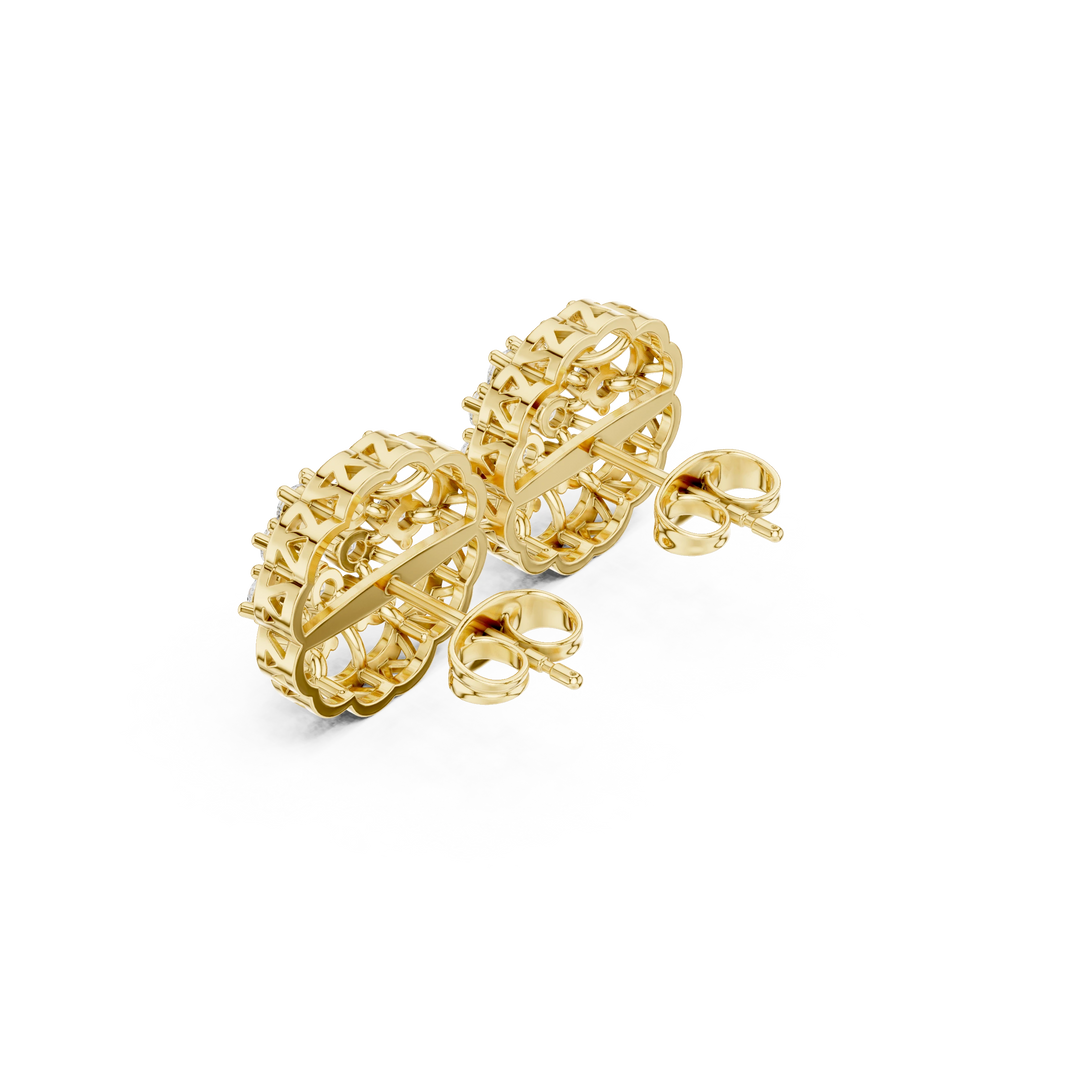 Scalloped Flower Cluster Moissanite Stud Earrings in yellow 925 sterling silver, view 2