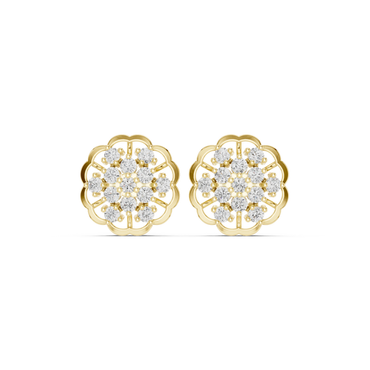 Scalloped Flower Cluster Moissanite Stud Earrings in yellow 925 sterling silver, view 4