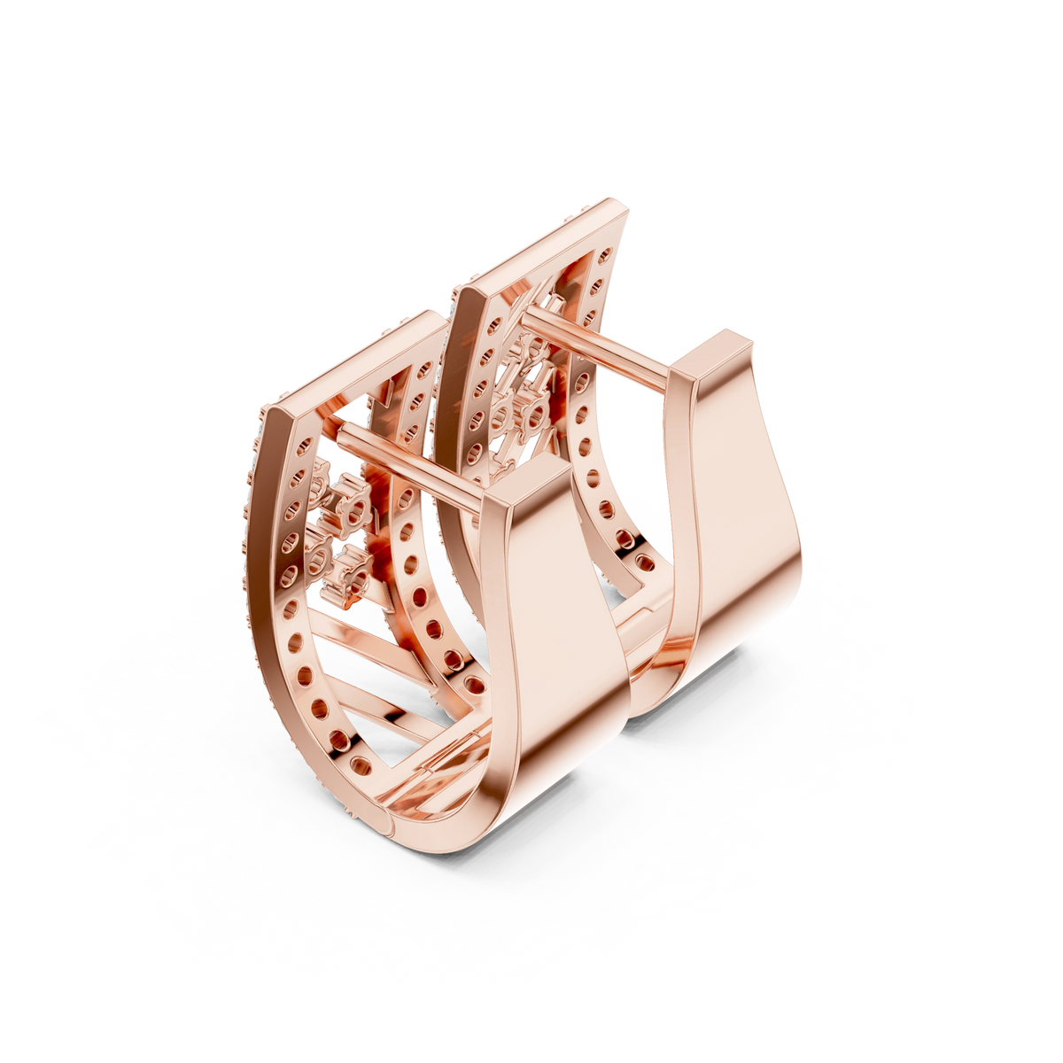 Diagonal Bar Openwork Pavé Moissanite Huggie Earrings in rose 925 sterling silver, view 2
