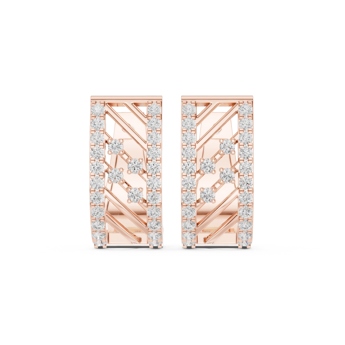 Diagonal Bar Openwork Pavé Moissanite Huggie Earrings in rose 925 sterling silver, view 4
