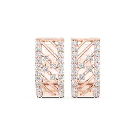 Diagonal Bar Openwork Pavé Moissanite Huggie Earrings in rose 925 sterling silver, view 4