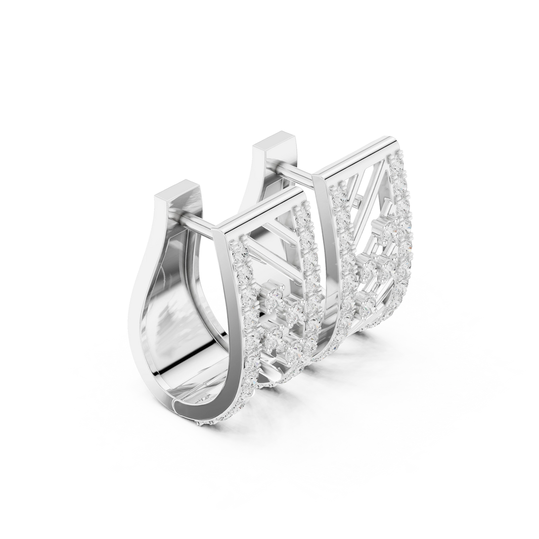 Diagonal Bar Openwork Pavé Moissanite Huggie Earrings in white 925 sterling silver, view 1