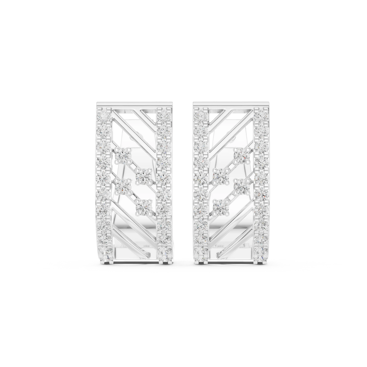 Diagonal Bar Openwork Pavé Moissanite Huggie Earrings in white 925 sterling silver, view 4