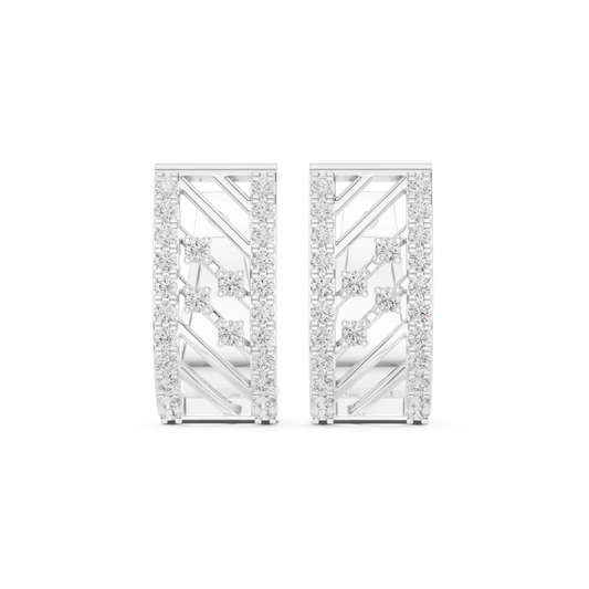 Diagonal Bar Openwork Pavé Moissanite Huggie Earrings in white 925 sterling silver, view 4