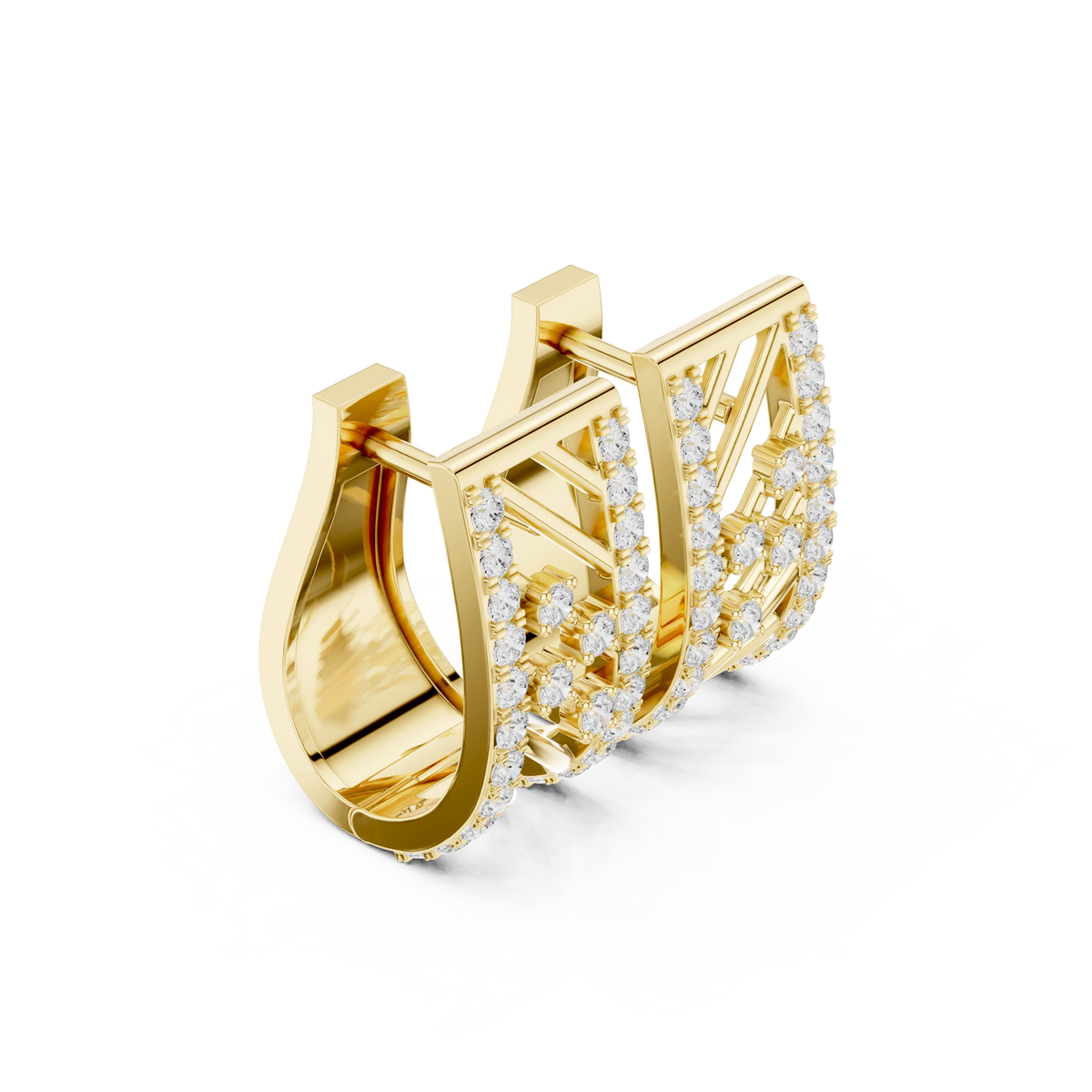 Diagonal Bar Openwork Pavé Moissanite Huggie Earrings in yellow 925 sterling silver, view 1