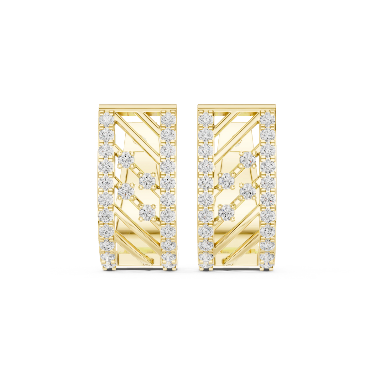 Diagonal Bar Openwork Pavé Moissanite Huggie Earrings in yellow 925 sterling silver, view 4