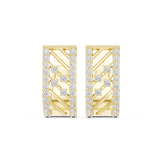Diagonal Bar Openwork Pavé Moissanite Huggie Earrings in yellow 925 sterling silver, view 4