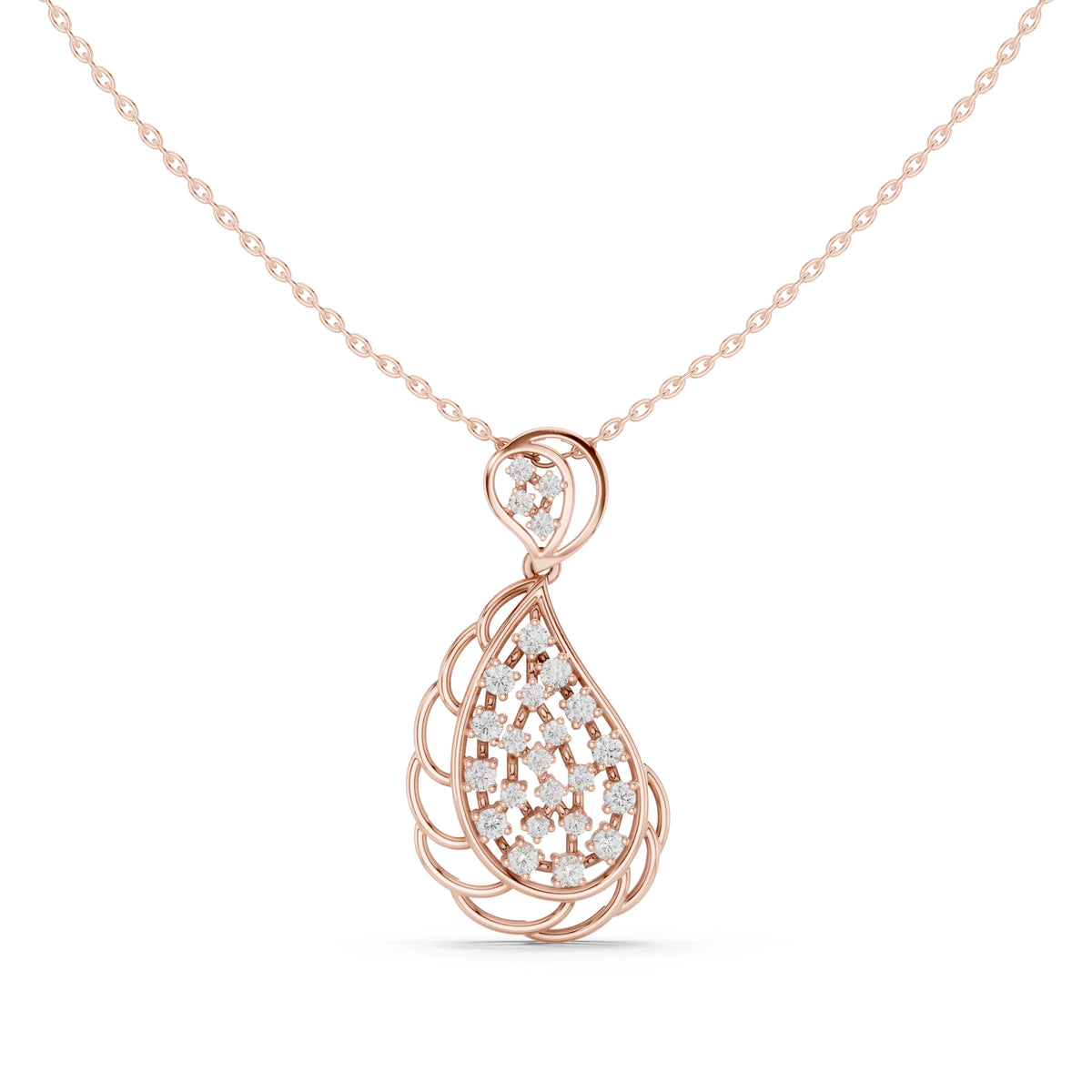 Openwork Teardrop Cluster Moissanite Pendant with Swirl Top in rose 925 sterling silver, view 4