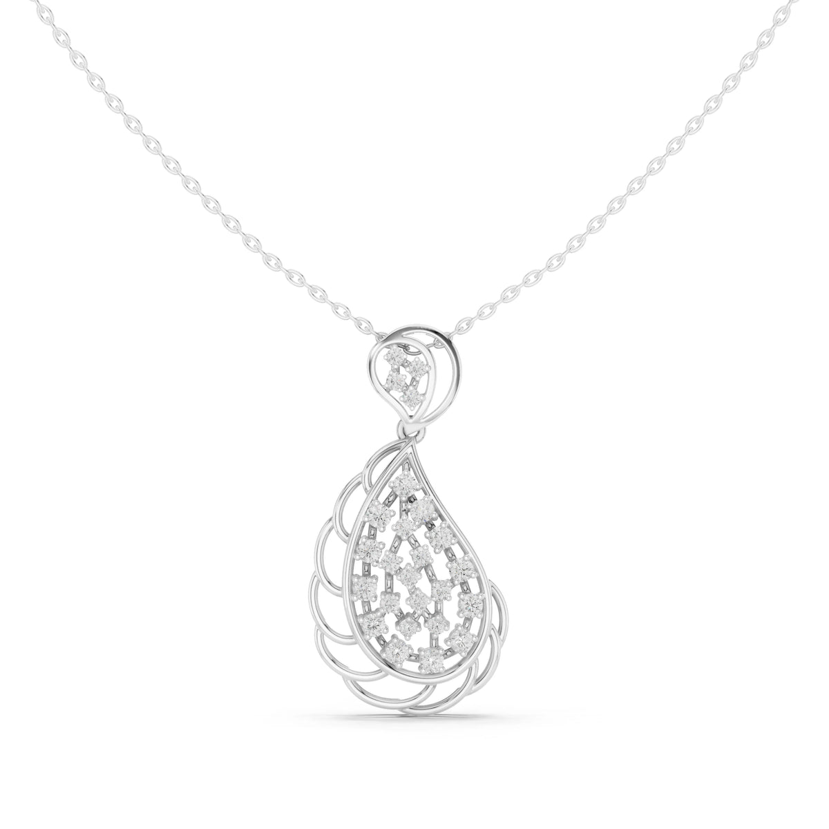 Openwork Teardrop Cluster Moissanite Pendant with Swirl Top in white 925 sterling silver, view 4