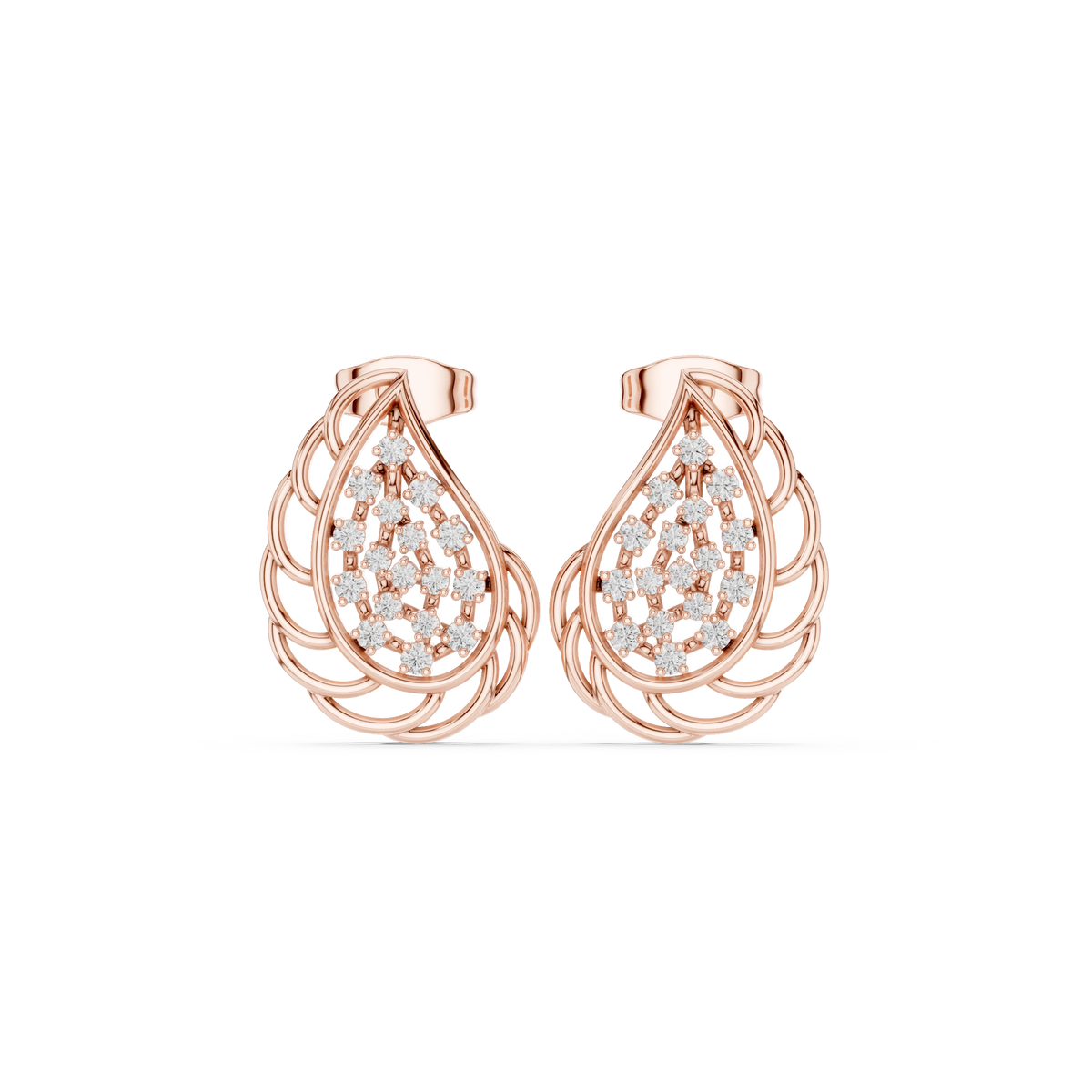 Teardrop Lattice Cluster Moissanite Stud Earrings in rose 925 sterling silver, view 4
