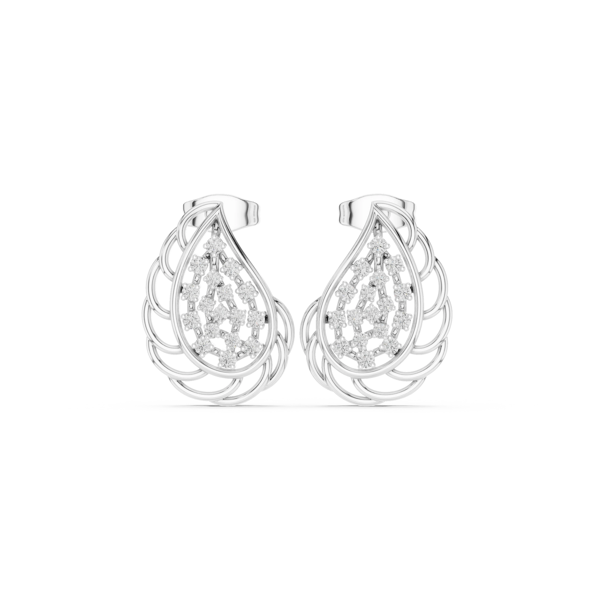 Teardrop Lattice Cluster Moissanite Stud Earrings in white 925 sterling silver, view 4