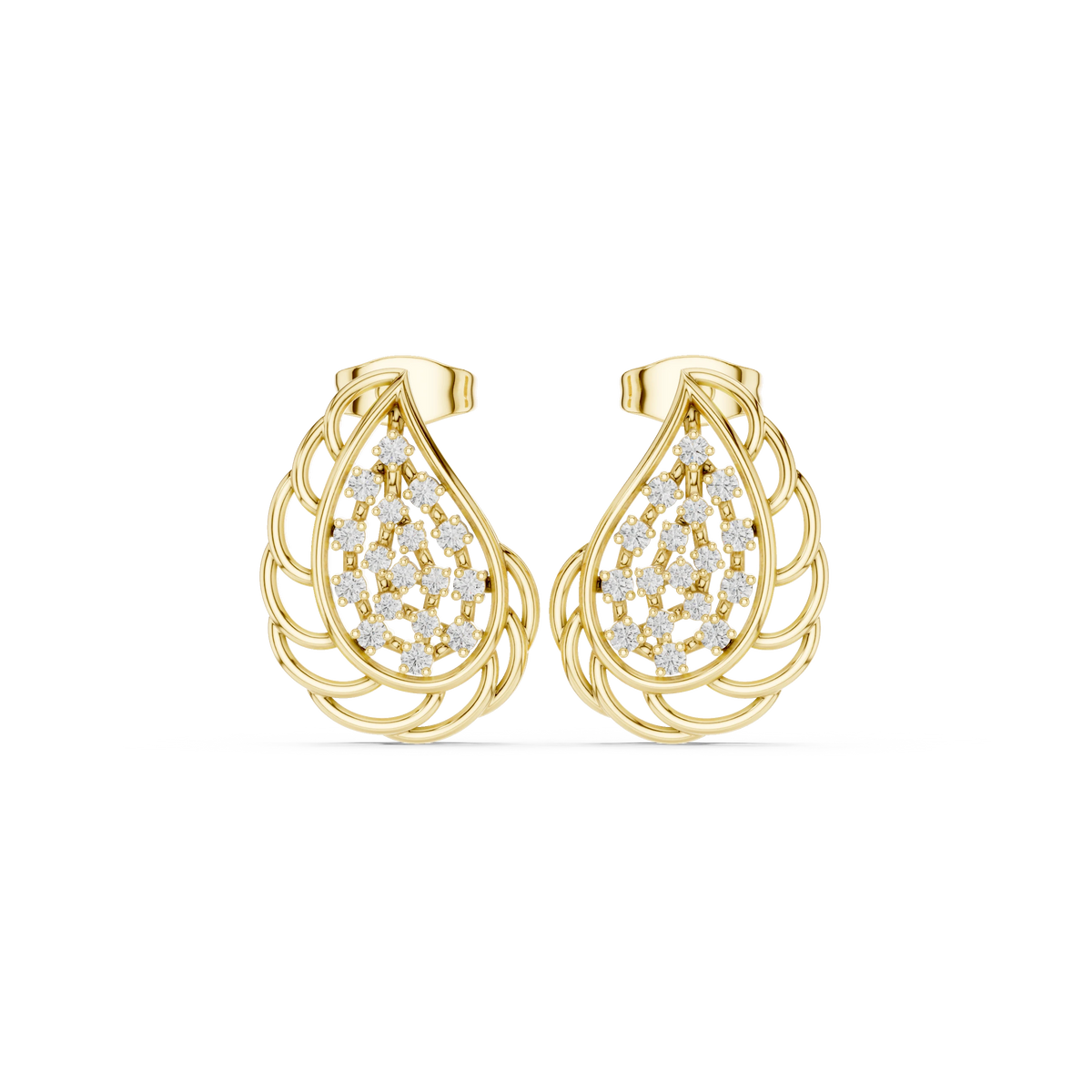 Teardrop Lattice Cluster Moissanite Stud Earrings in yellow 925 sterling silver, view 4