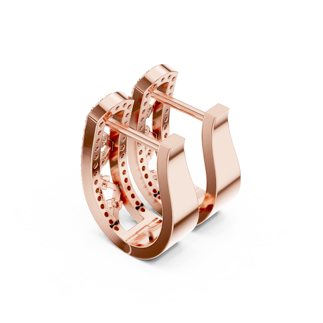 Arched Pavé Frame Zigzag Moissanite Huggie Earrings in rose 925 sterling silver, view 2