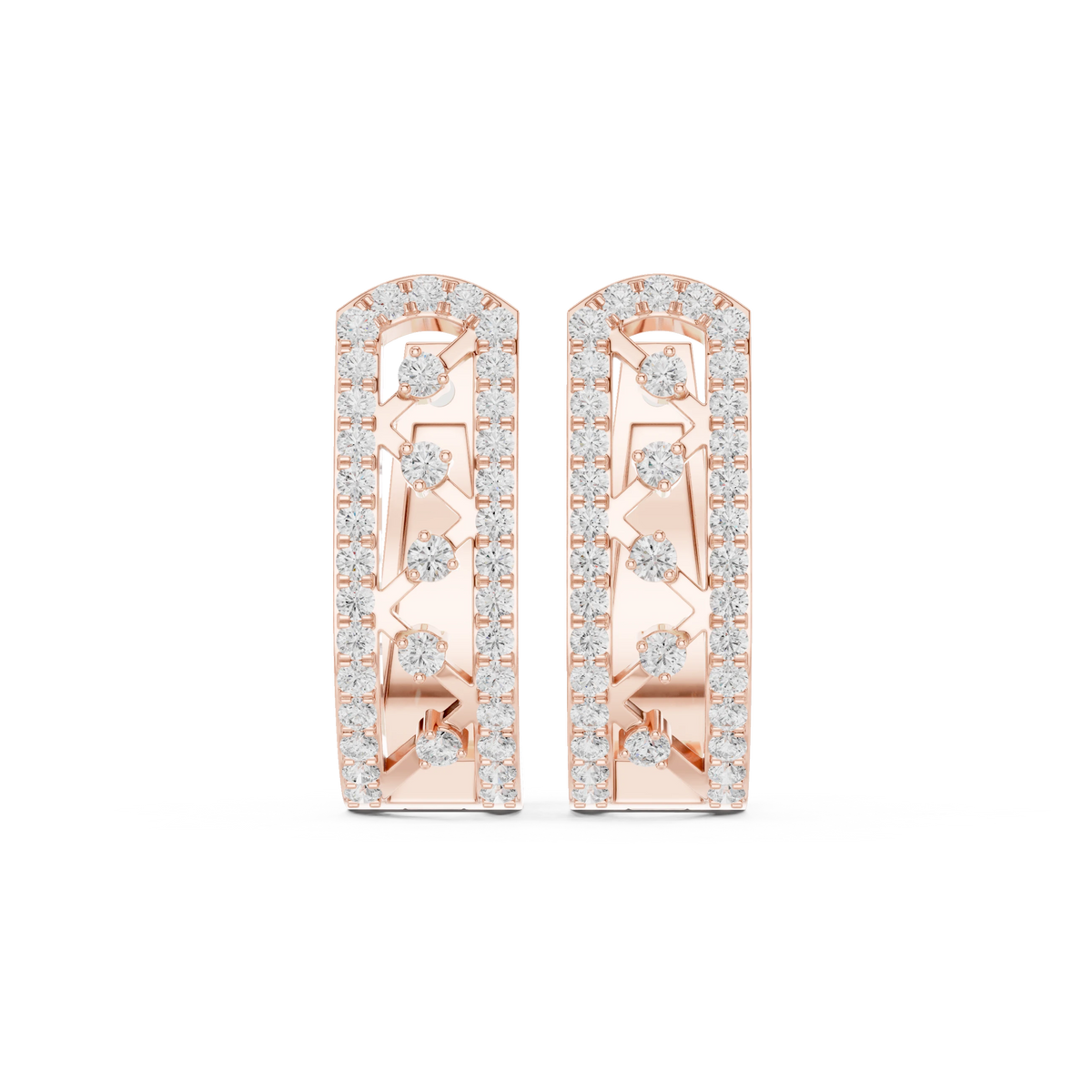 Arched Pavé Frame Zigzag Moissanite Huggie Earrings in rose 925 sterling silver, view 4