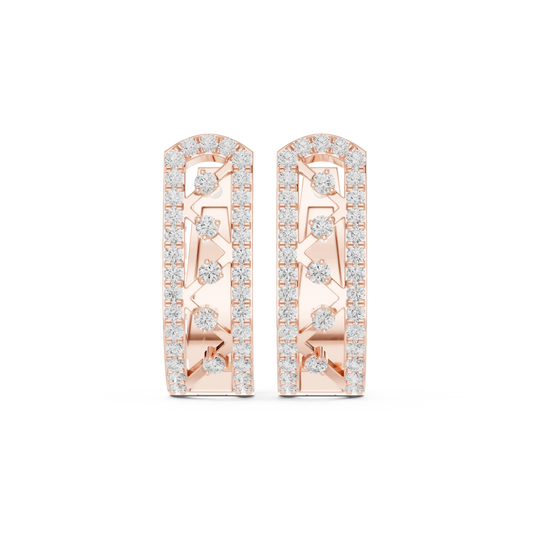 Arched Pavé Frame Zigzag Moissanite Huggie Earrings in rose 925 sterling silver, view 4
