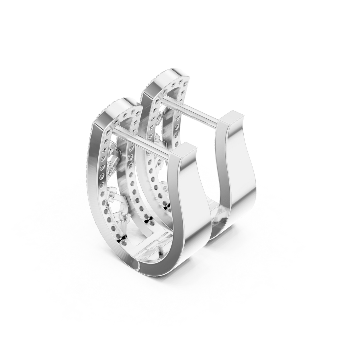 Arched Pavé Frame Zigzag Moissanite Huggie Earrings in white 925 sterling silver, view 2