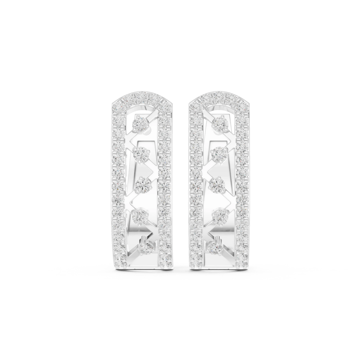 Arched Pavé Frame Zigzag Moissanite Huggie Earrings in white 925 sterling silver, view 4