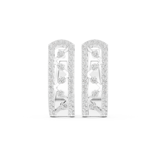 Arched Pavé Frame Zigzag Moissanite Huggie Earrings in white 925 sterling silver, view 4