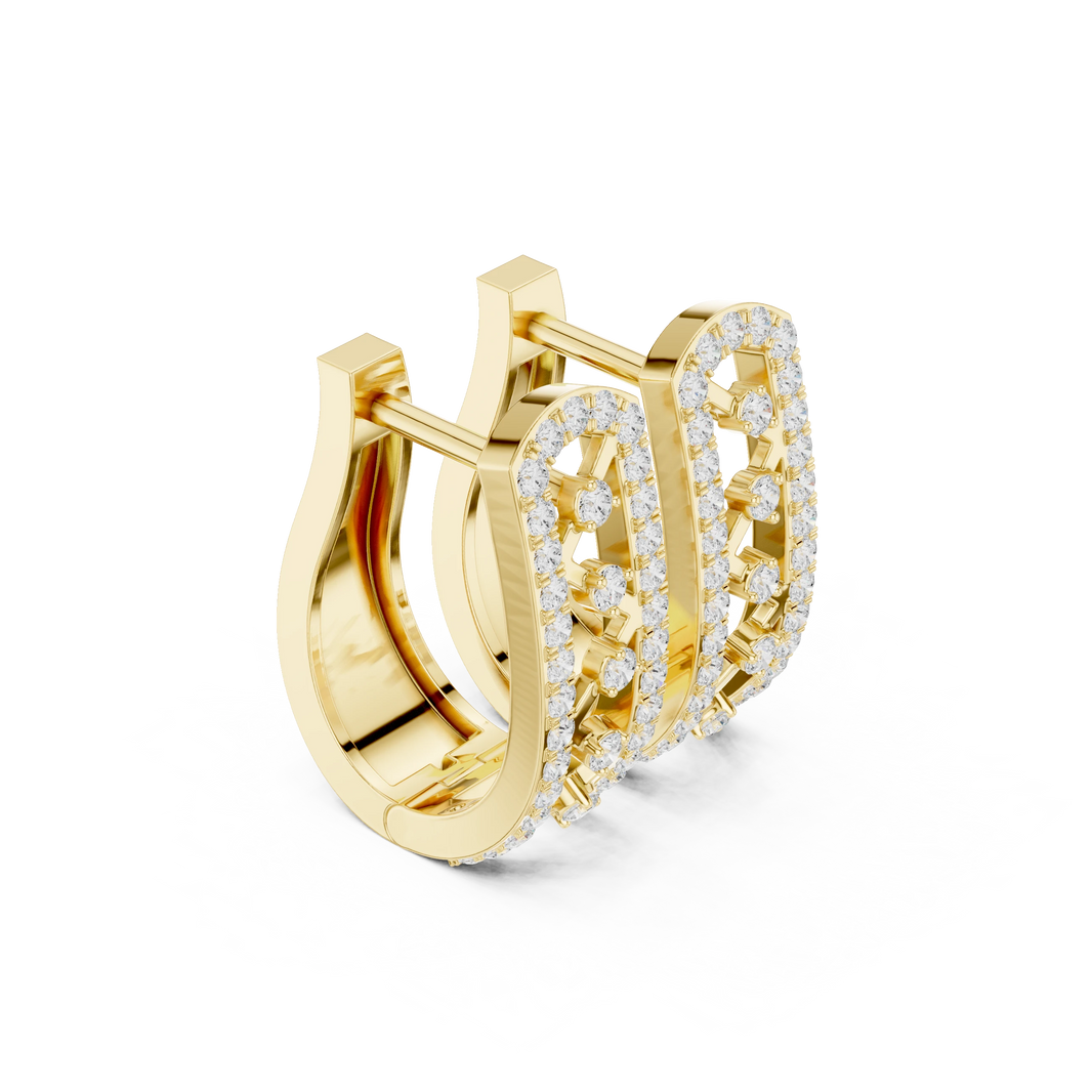 Arched Pavé Frame Zigzag Moissanite Huggie Earrings in yellow 925 sterling silver, view 1