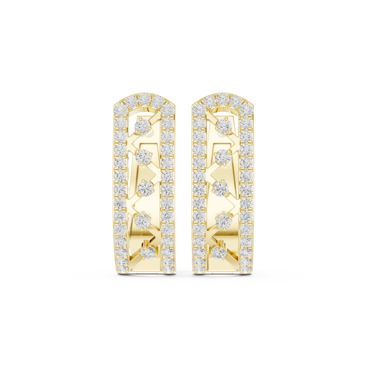 Arched Pavé Frame Zigzag Moissanite Huggie Earrings in yellow 925 sterling silver, view 4
