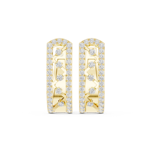 Arched Pavé Frame Zigzag Moissanite Huggie Earrings in yellow 925 sterling silver, view 4