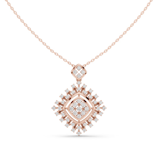 Rhombus Sunburst Cluster Moissanite Pendant in rose 925 sterling silver, view 2