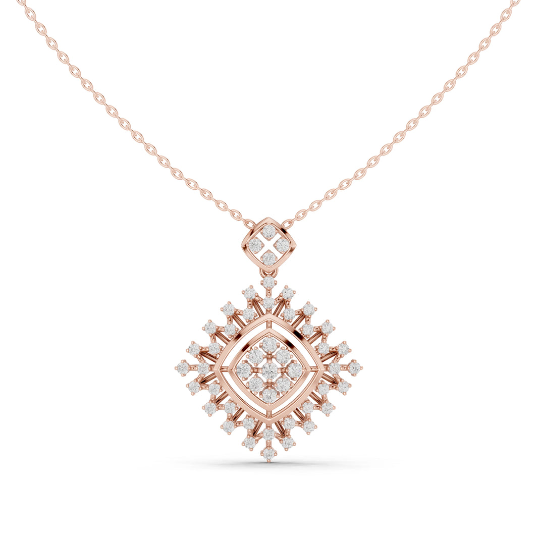 Rhombus Sunburst Cluster Moissanite Pendant in rose 925 sterling silver, view 4