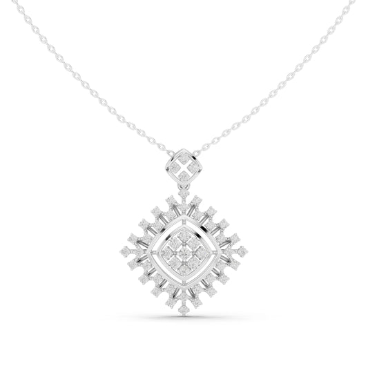 Rhombus Sunburst Cluster Moissanite Pendant in white 925 sterling silver, view 2