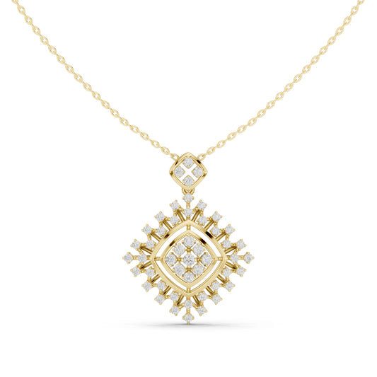Rhombus Sunburst Cluster Moissanite Pendant in yellow 925 sterling silver, view 2
