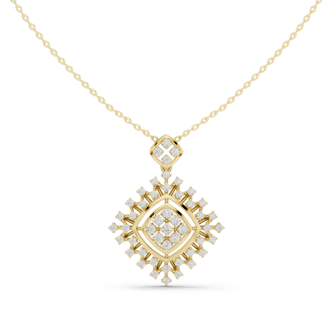 Rhombus Sunburst Cluster Moissanite Pendant in yellow 925 sterling silver, view 4