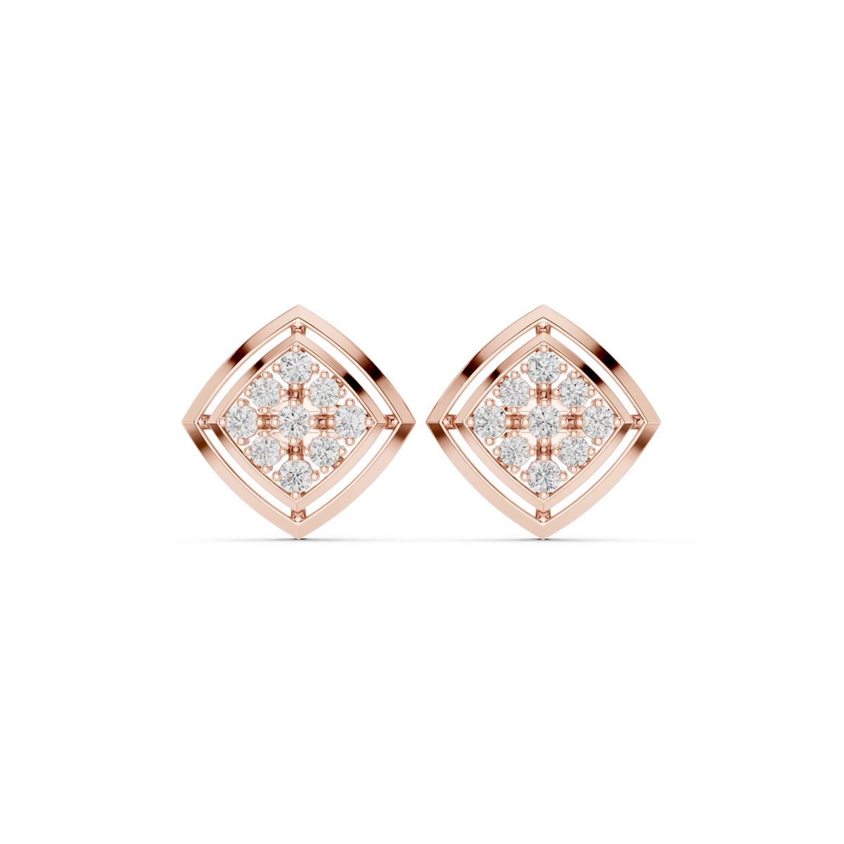 Square Cluster Double Frame Moissanite Stud Earrings in rose 925 sterling silver, view 4