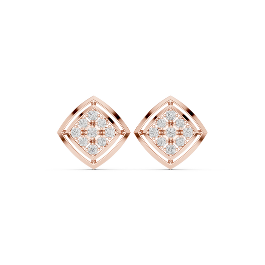 Square Cluster Double Frame Moissanite Stud Earrings in rose 925 sterling silver, view 4
