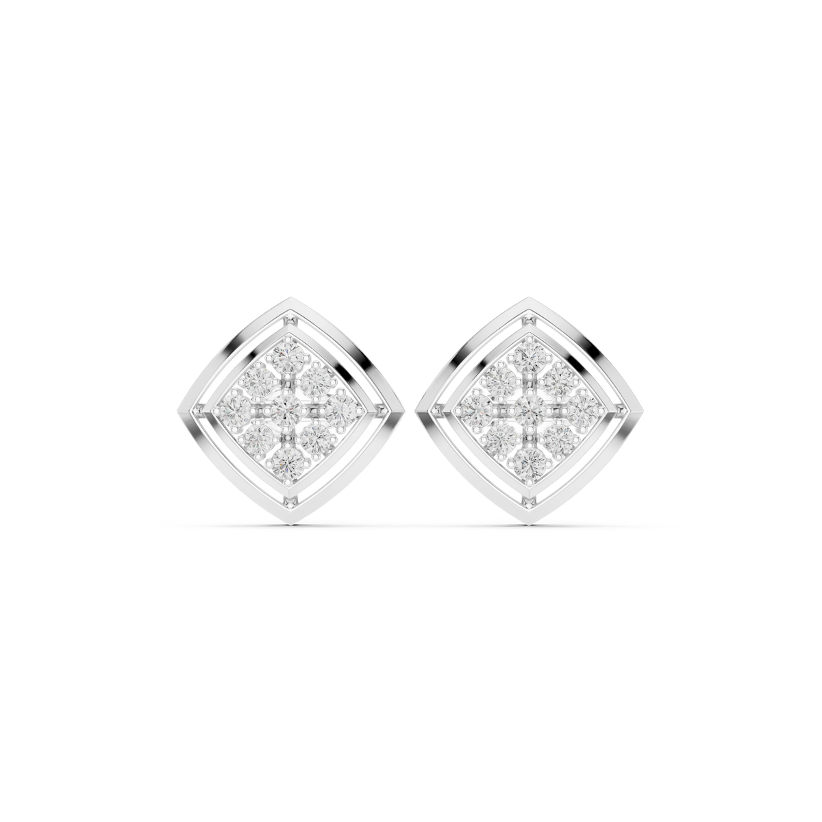 Square Cluster Double Frame Moissanite Stud Earrings in white 925 sterling silver, view 4