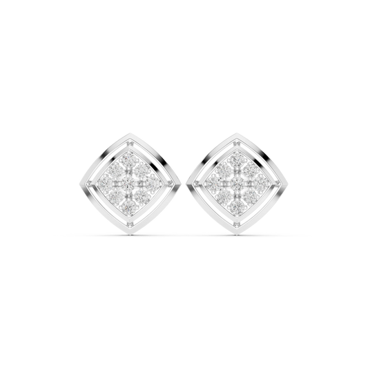 Square Cluster Double Frame Moissanite Stud Earrings in white 925 sterling silver, view 4