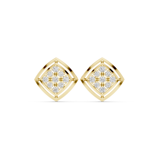Square Cluster Double Frame Moissanite Stud Earrings in yellow 925 sterling silver, view 4