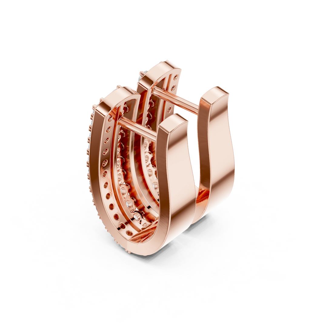 Two Row Pavé and Prong Moissanite Huggie Earrings in rose 925 sterling silver, view 2