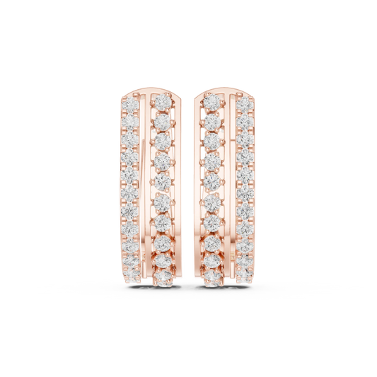 Two Row Pavé and Prong Moissanite Huggie Earrings in rose 925 sterling silver, view 4