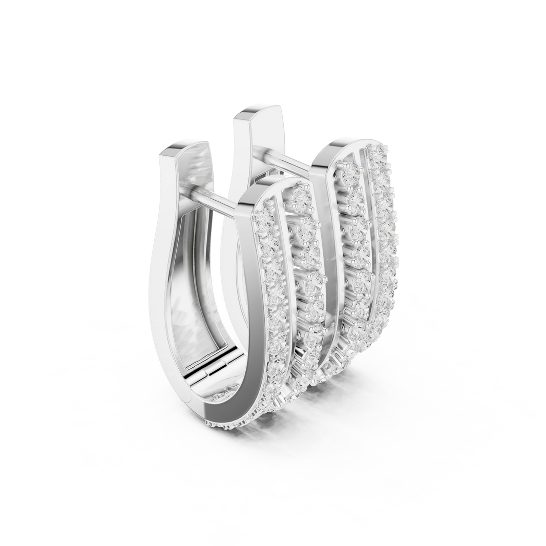 Two Row Pavé and Prong Moissanite Huggie Earrings in white 925 sterling silver, view 1