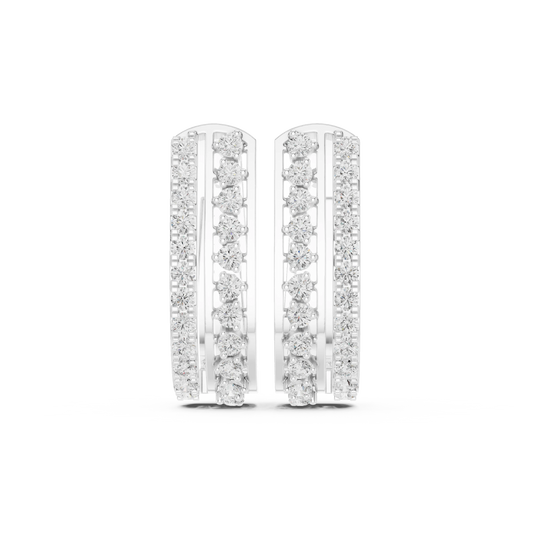 Two Row Pavé and Prong Moissanite Huggie Earrings in white 925 sterling silver, view 4